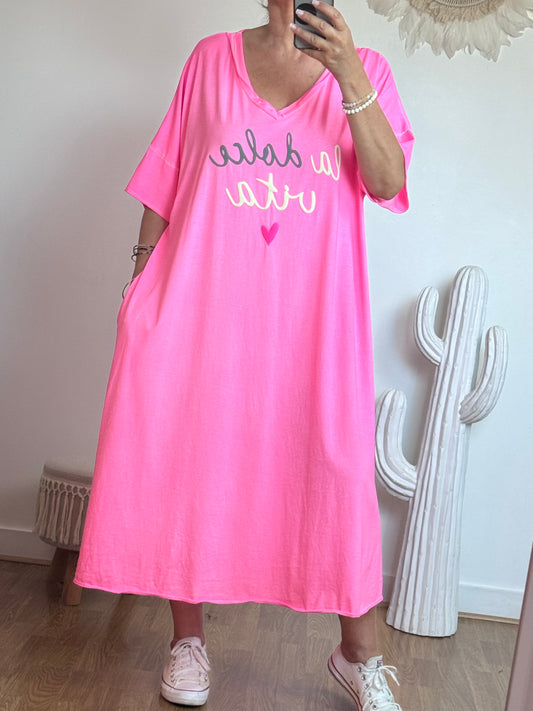Robe teeshirt rose fluo jolie forme