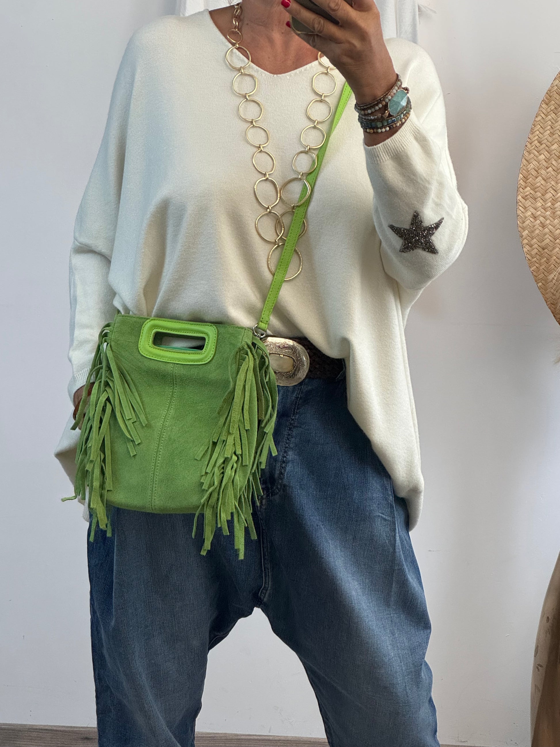 Sac cuir véritable vert