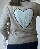 Pull coeur beige chiné
