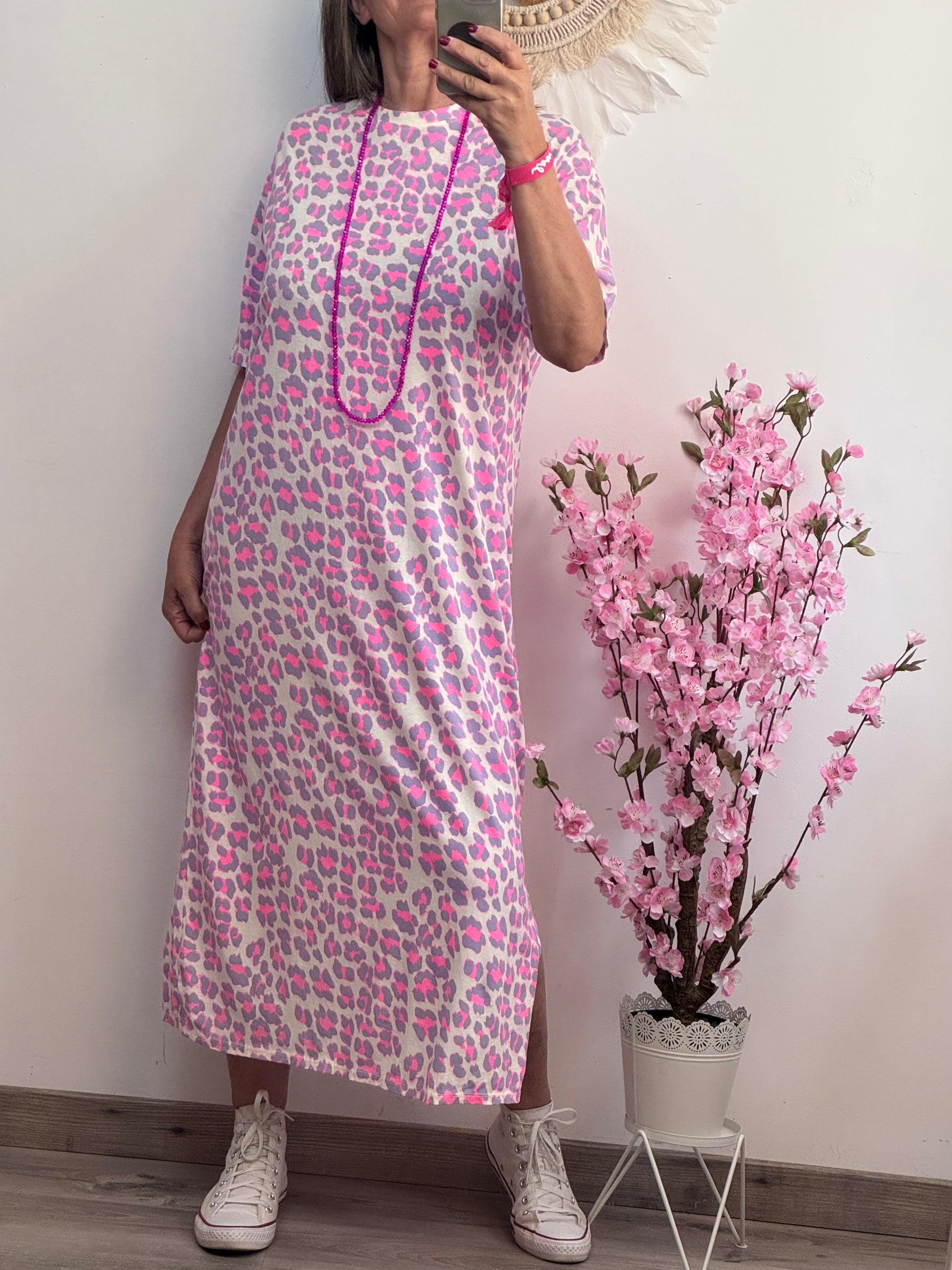 Robe teeshirt Léo rose fluo et Lila
