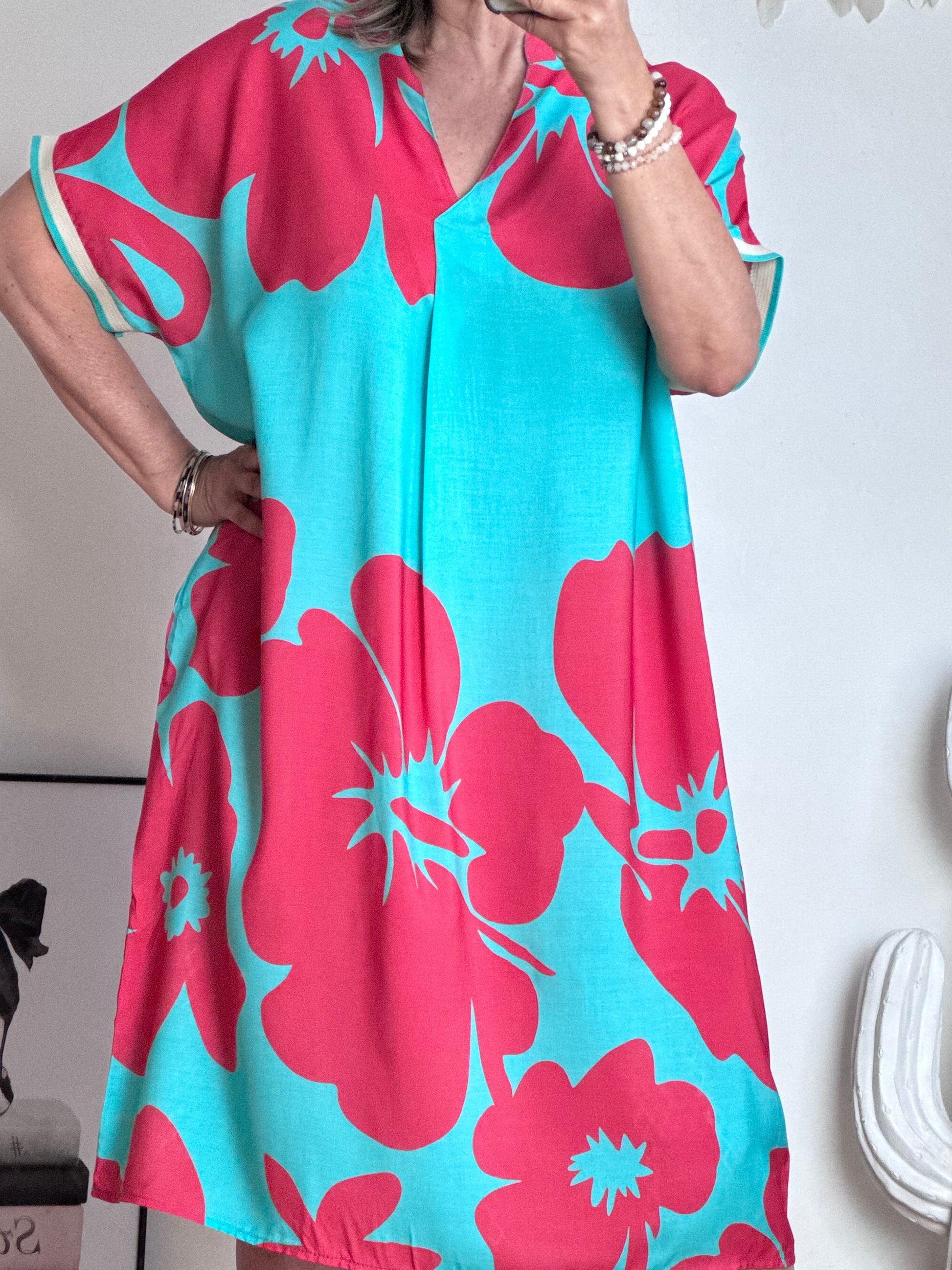 Robe florale turquoise /rouge TU 40/48