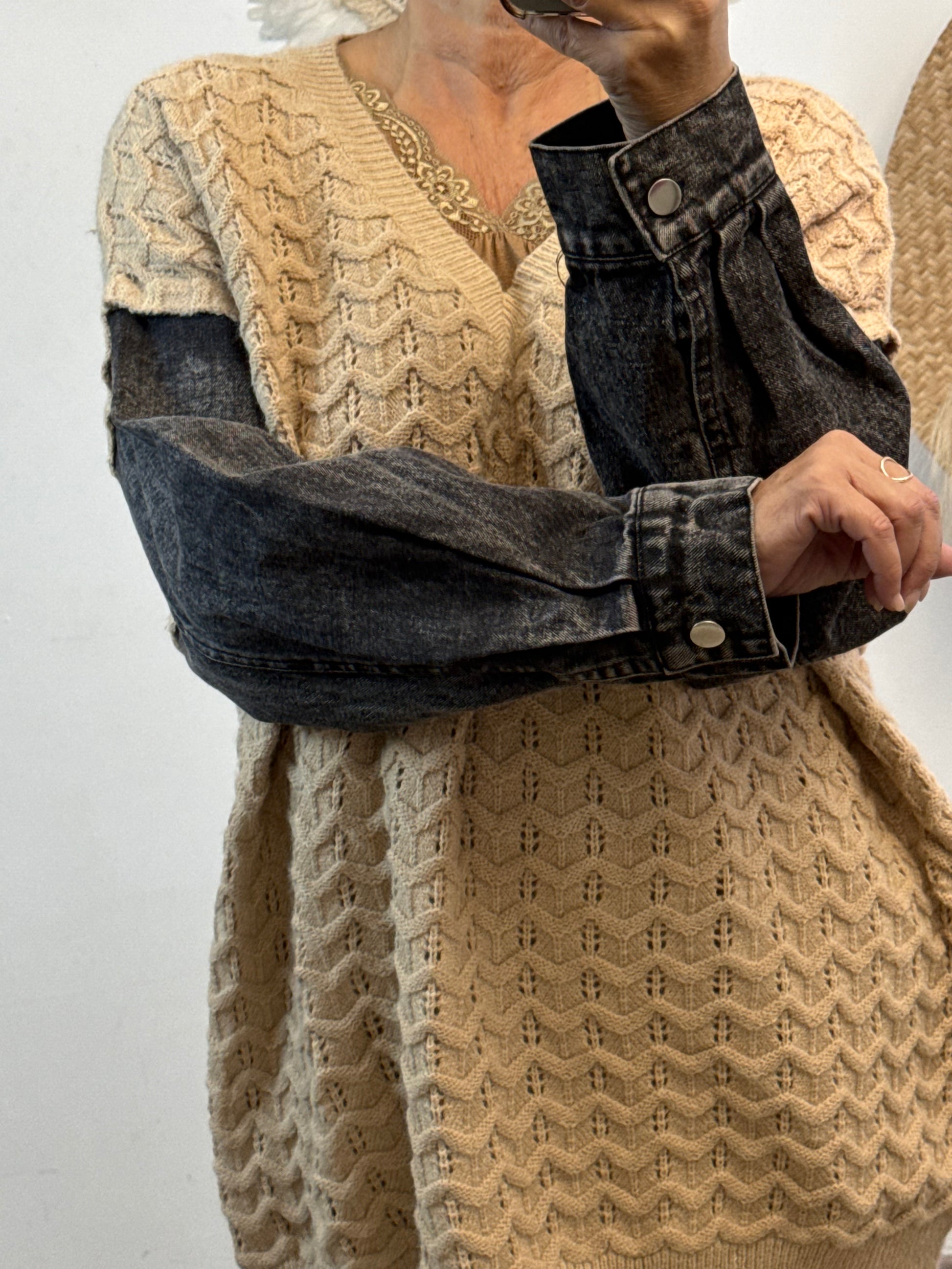 Pull beige manches jeans TU 44/50