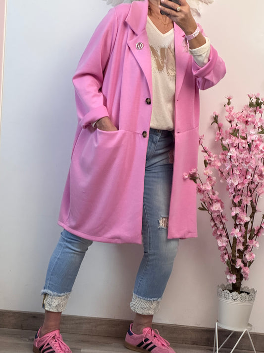 Veste longue casuel rose TU 46/52