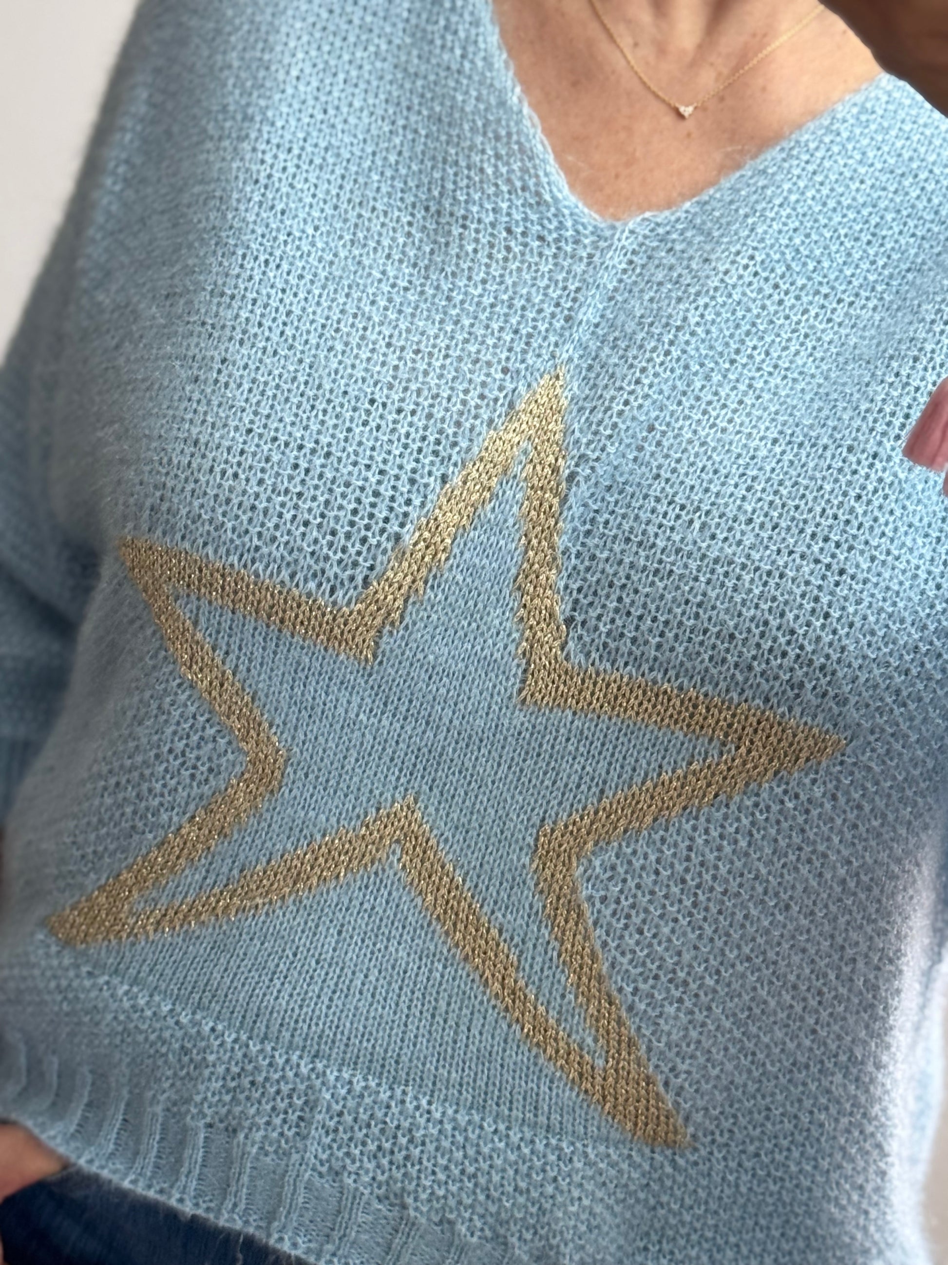 Pull maille bleu étoile