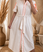 Robe rayures beige broderie