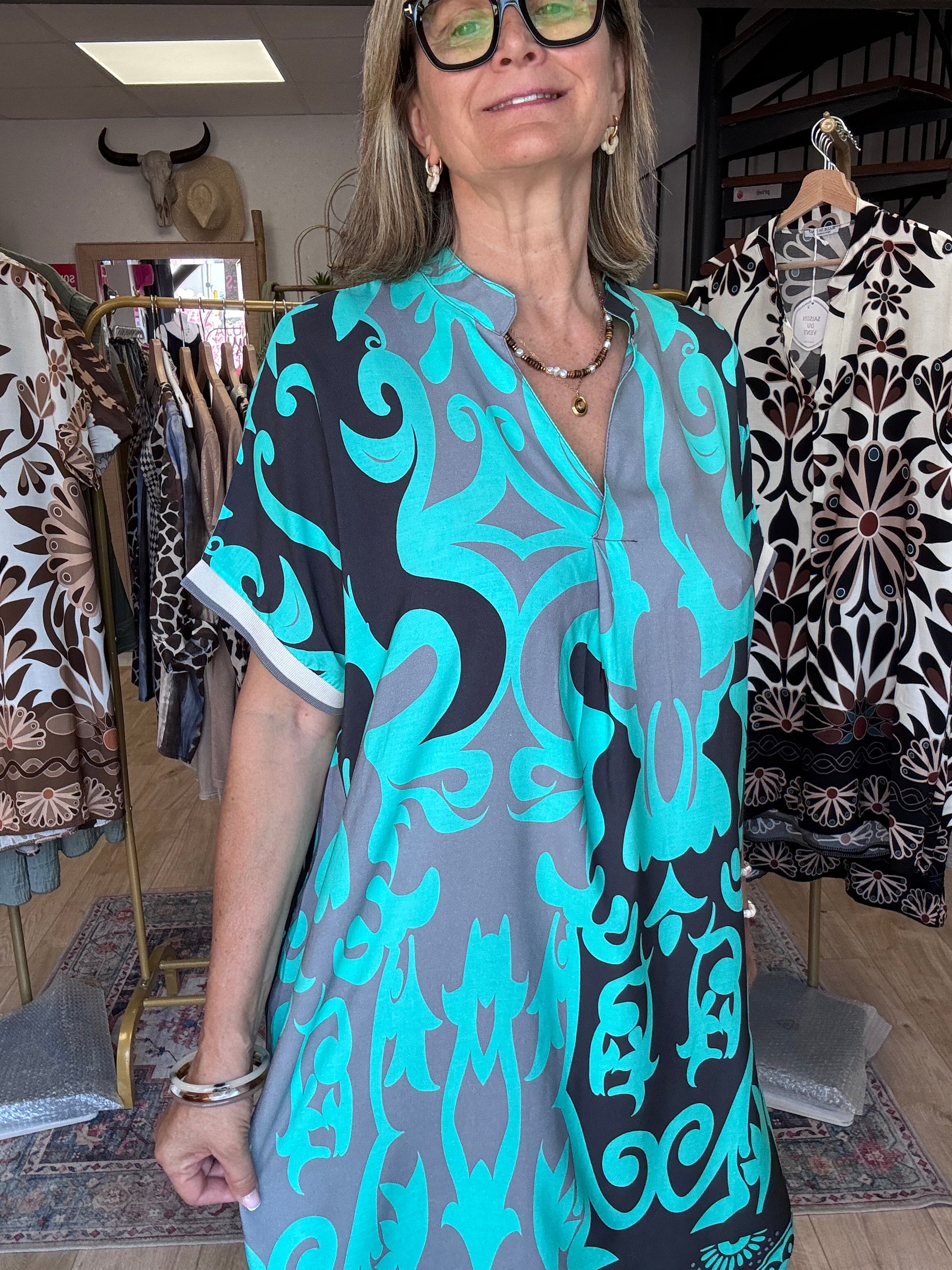 Robe arabesque noir turquoise TU 40/48
