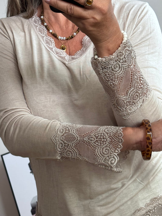 Top dentelle beige