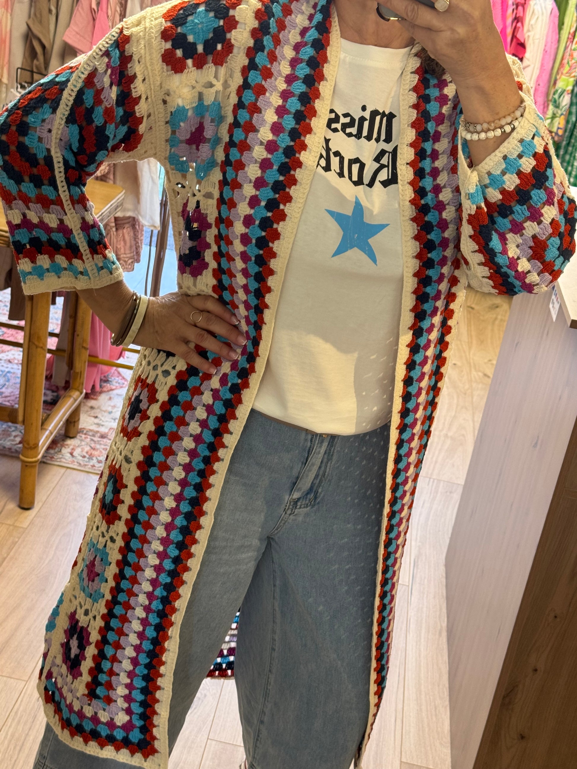 Veste longue crochet brique