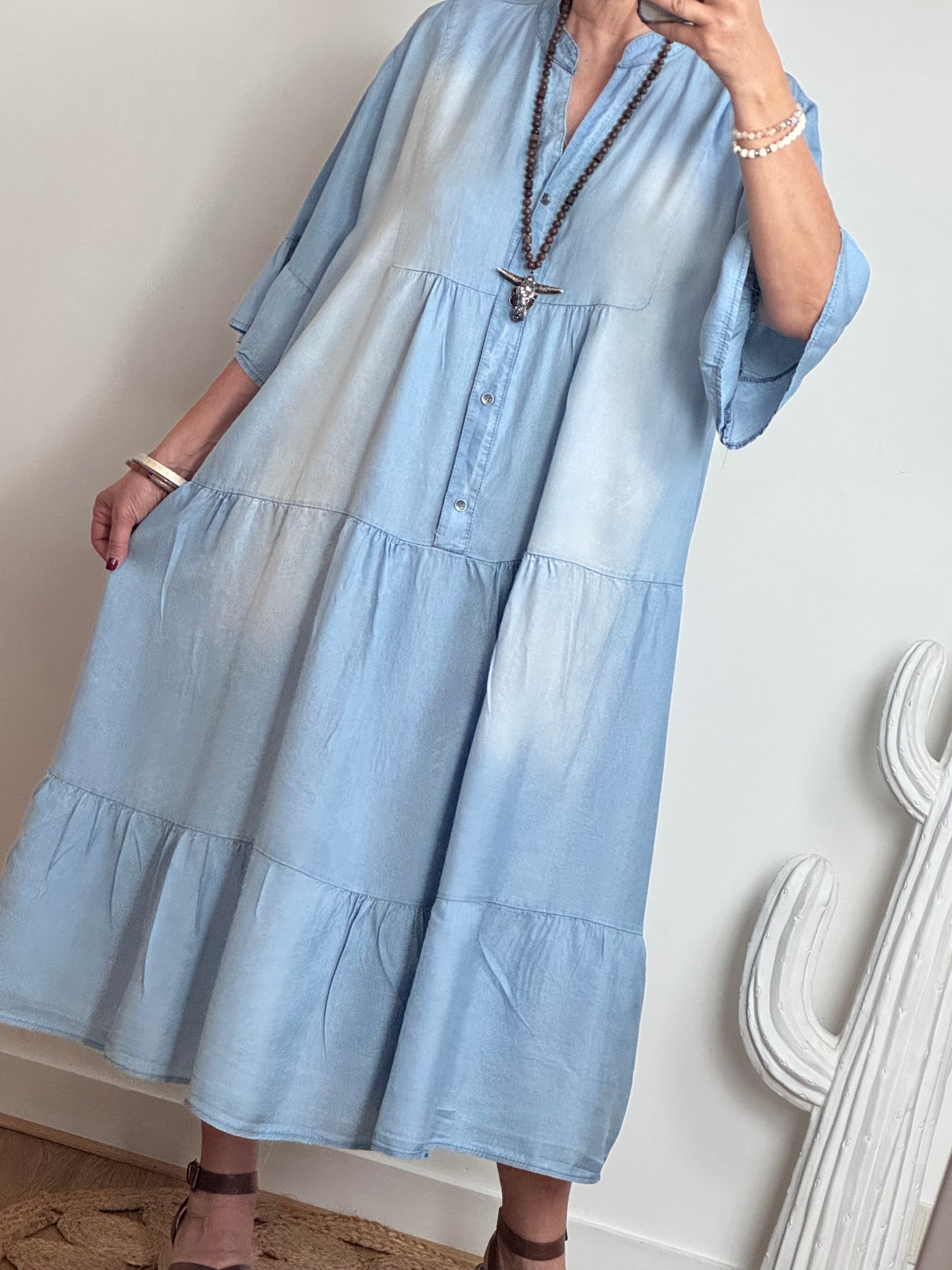 Robe bohème lyocell bleu clair TU 44/50
