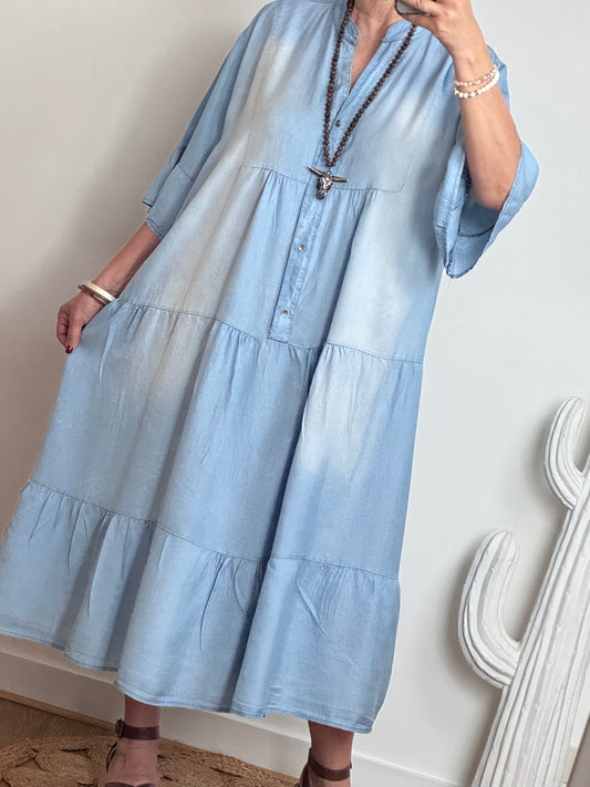 Robe bohème lyocell bleu clair TU 44/50
