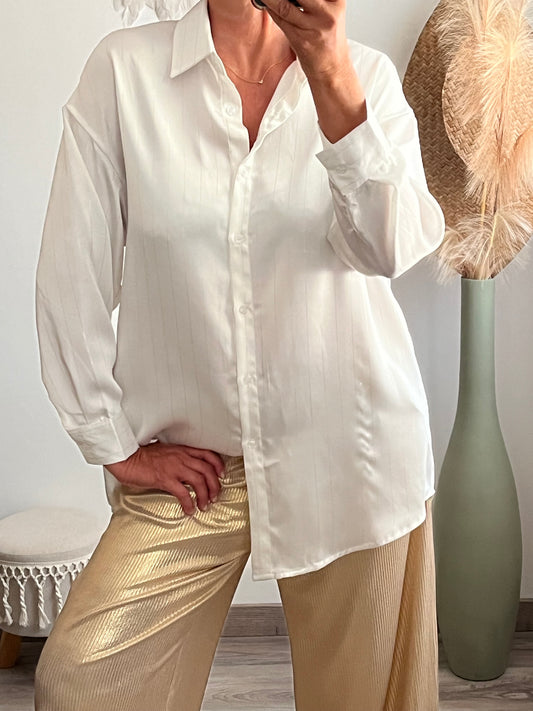 Chemise oversize longue blanche liseret brillant ✨