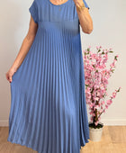 Robe longue plissée bleue