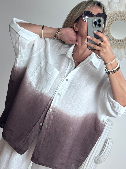 Chemise lin blanche et marron TU 38/48