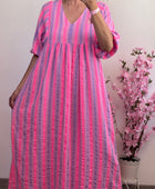 Robe bohème gaz de coton rayures Lila et rose TU 36/48