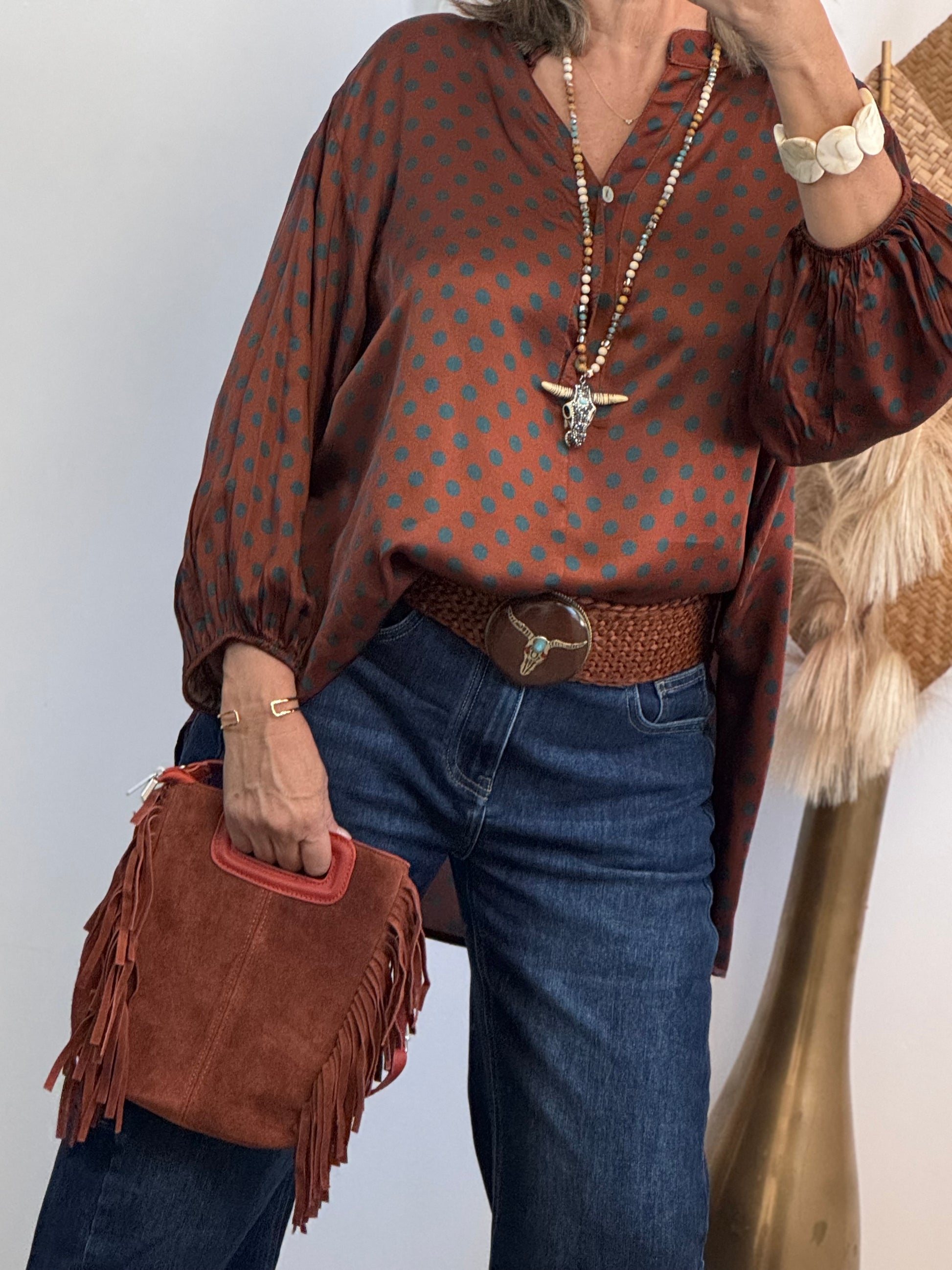 Blouse pois brique