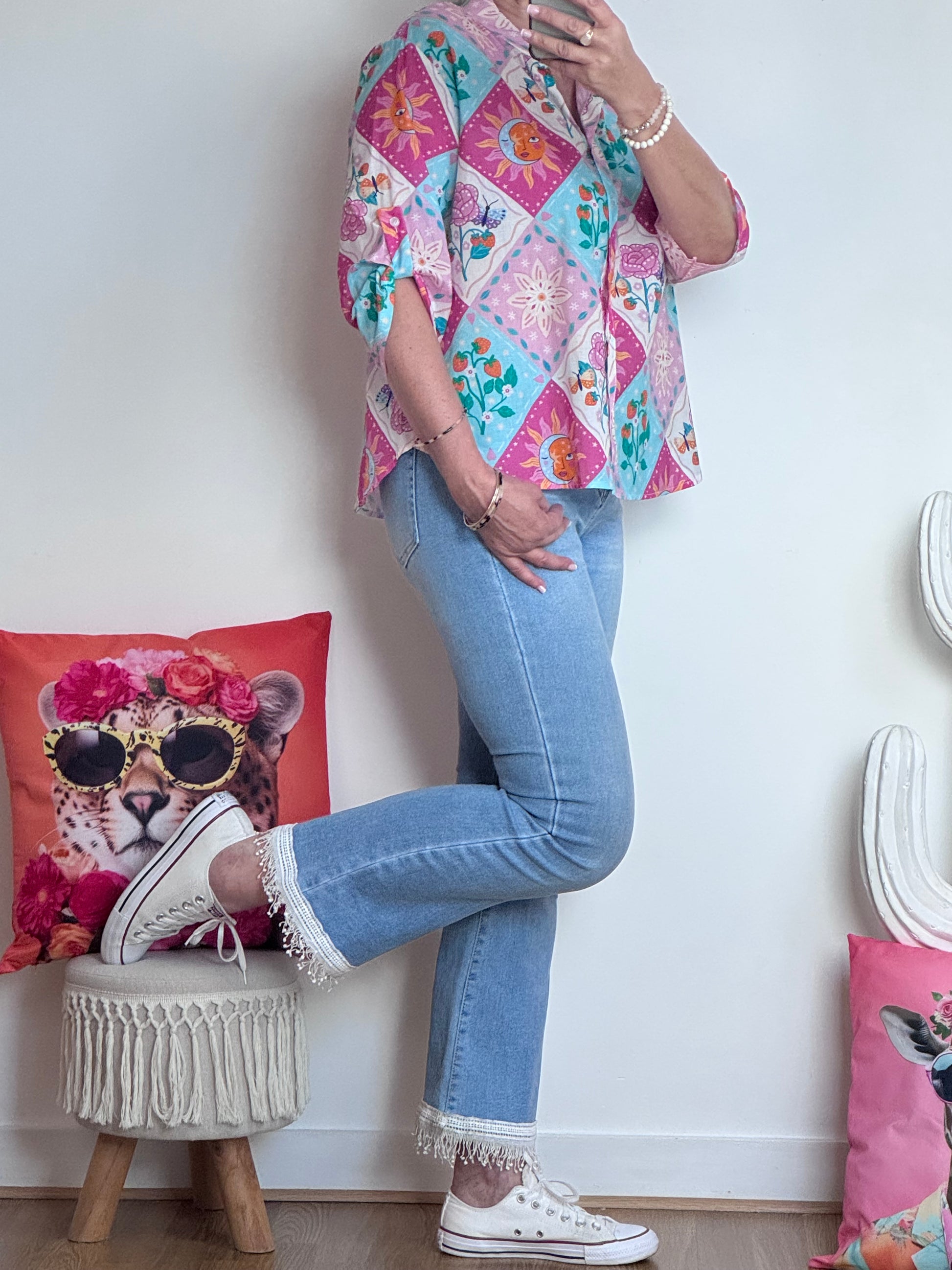 Blouse damier pastel