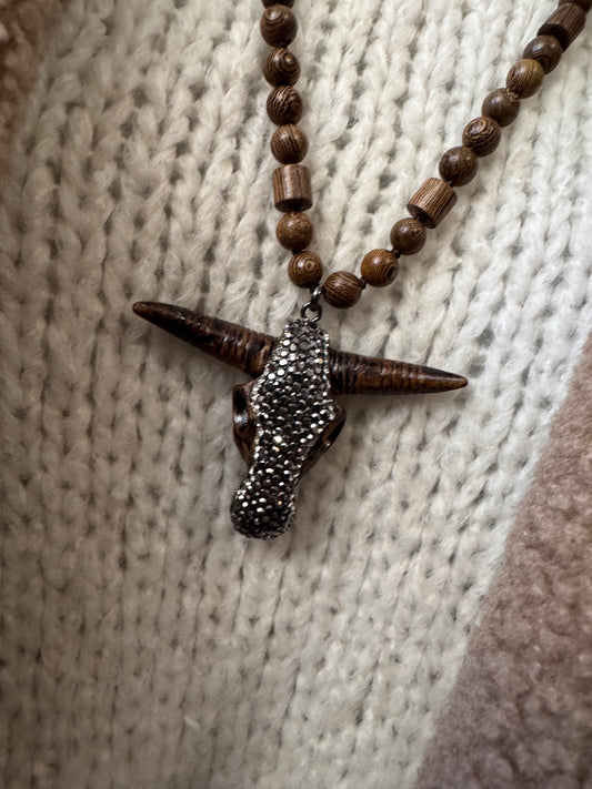 Pendentif  tête de buffle marron artisanal