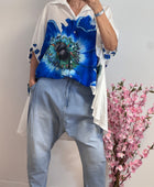 Chemise évasée fleurs bleues TU 38/46