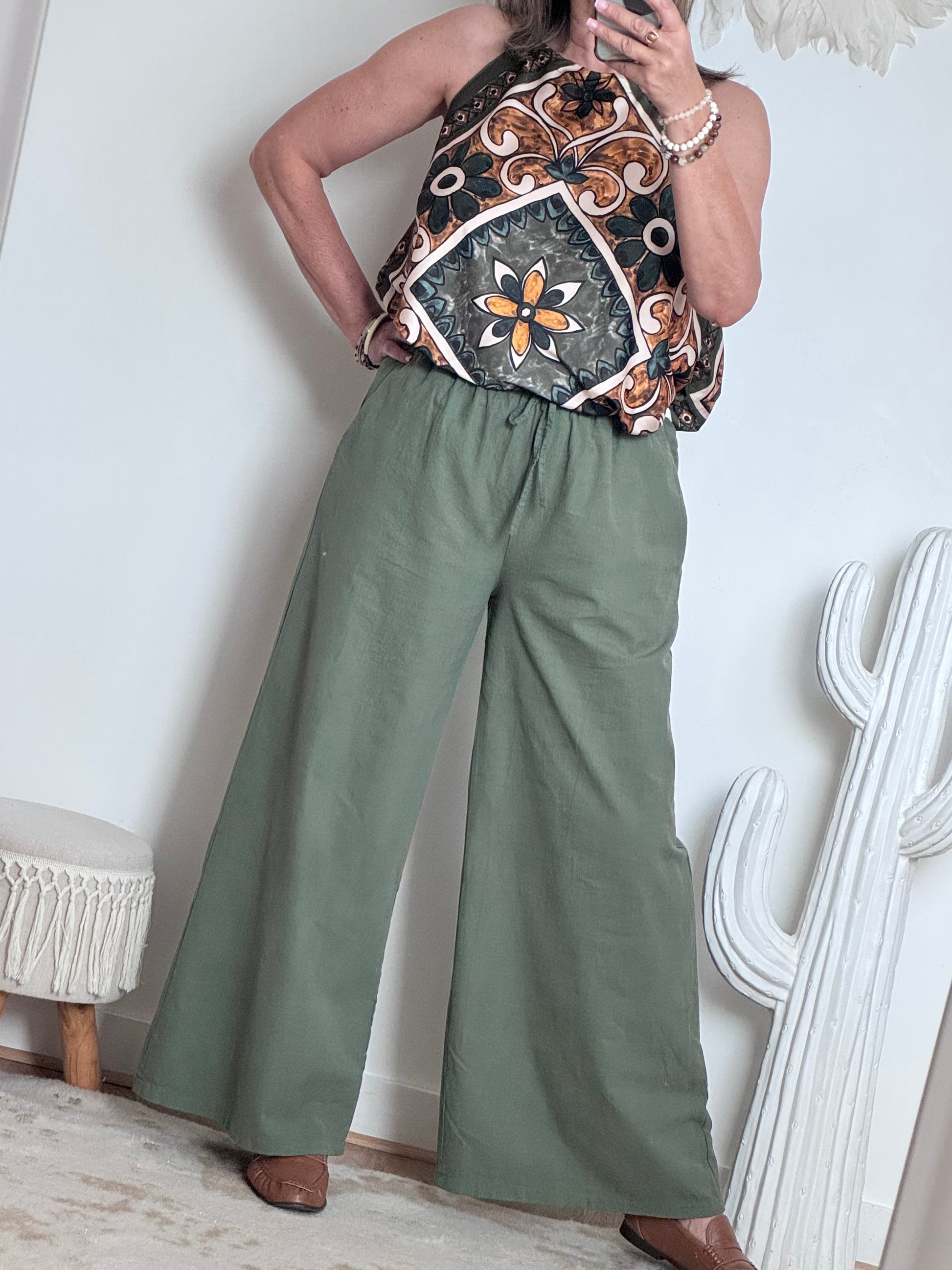 Pantalon lin et coton kaki 38/44