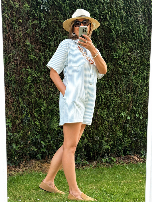 Combishort rayée bleue ciel