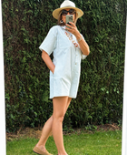 Combishort rayée bleue ciel