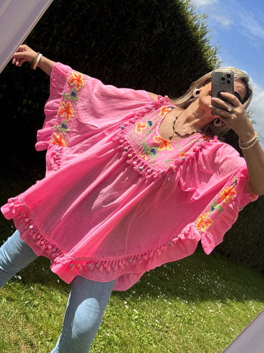 Blouse bohème rose