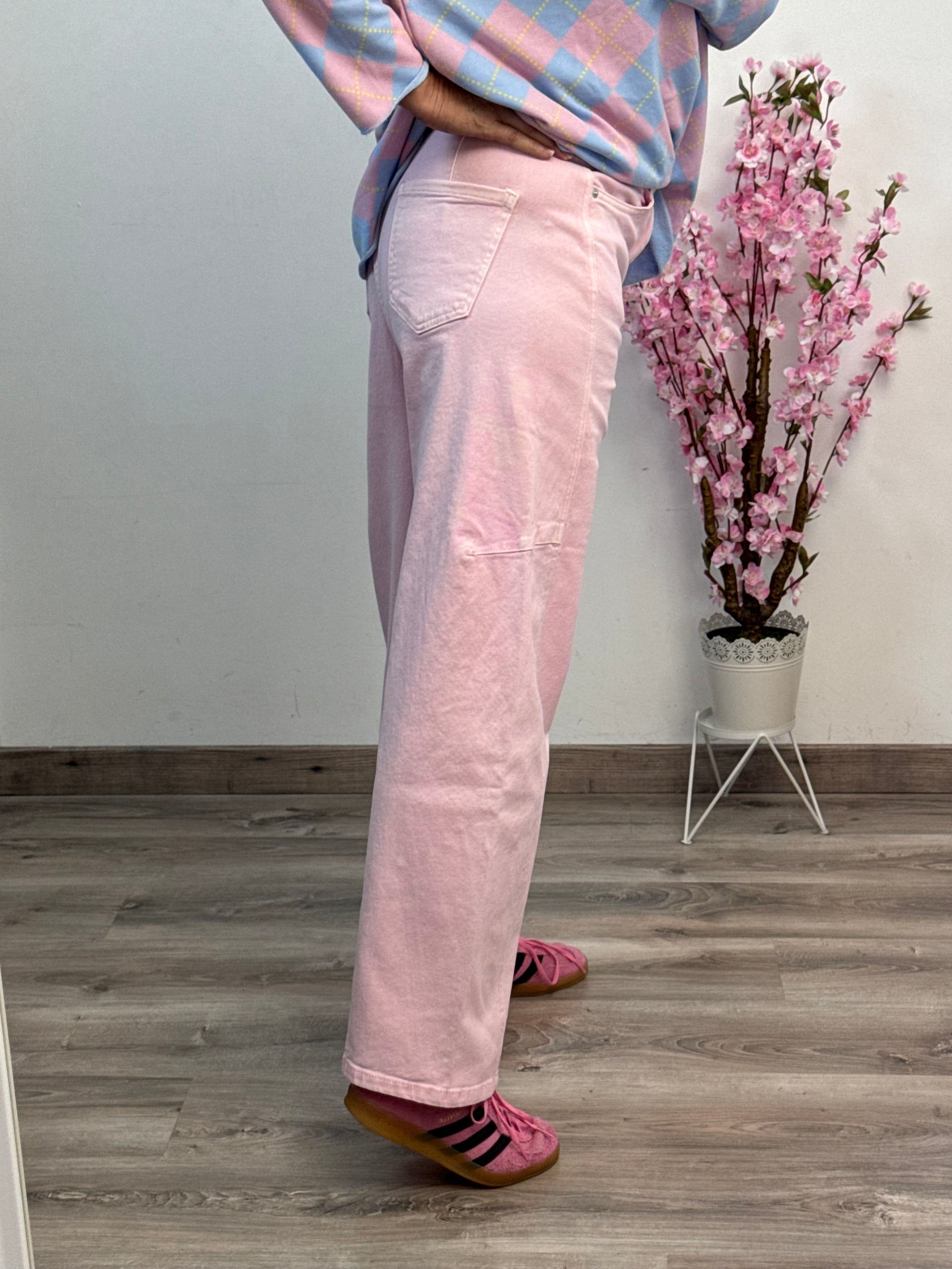 Jeans balloon rose pâle