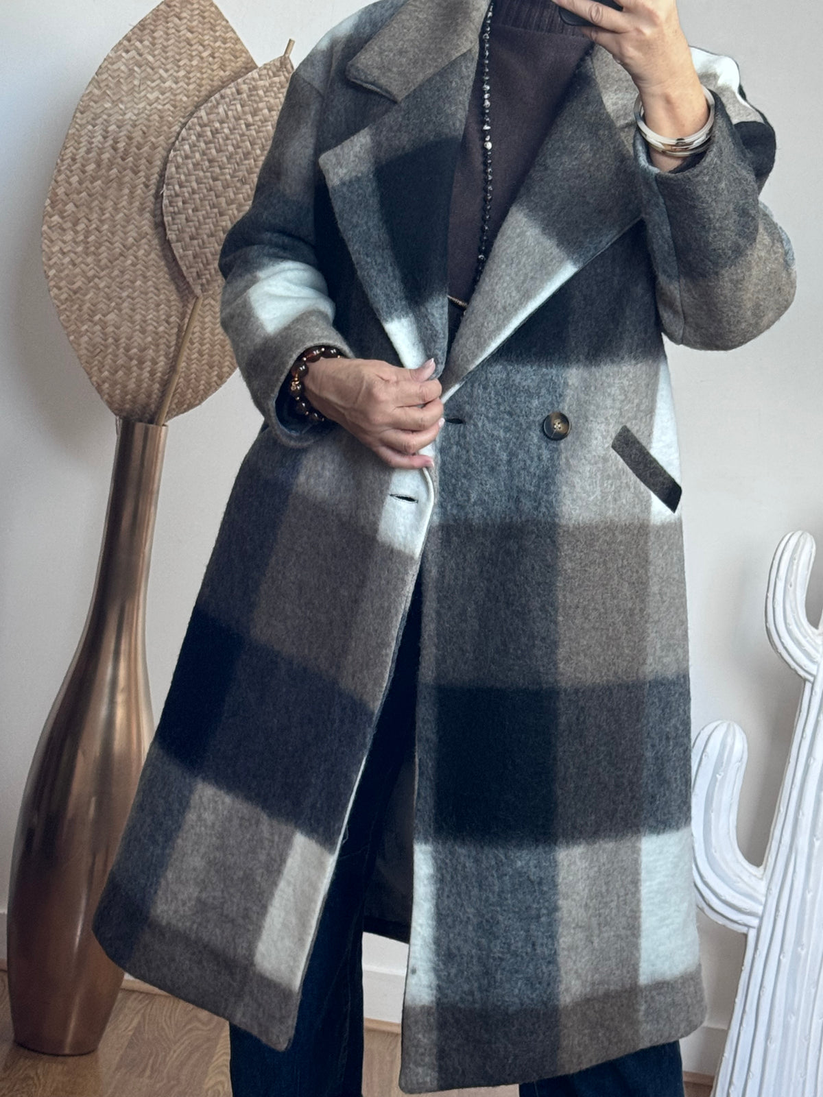 Manteau carreaux taupe
