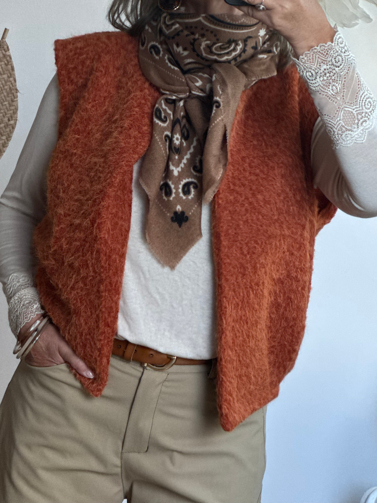 Écharpe imprimée cachemire beige