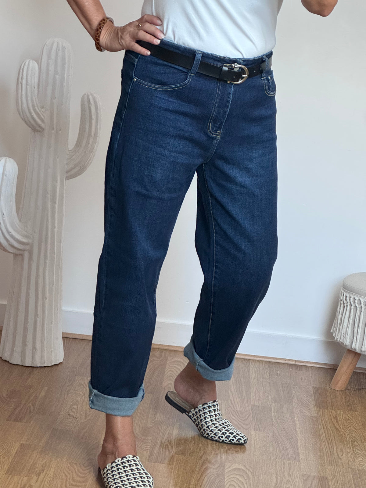 Jeans barrel bleu foncé