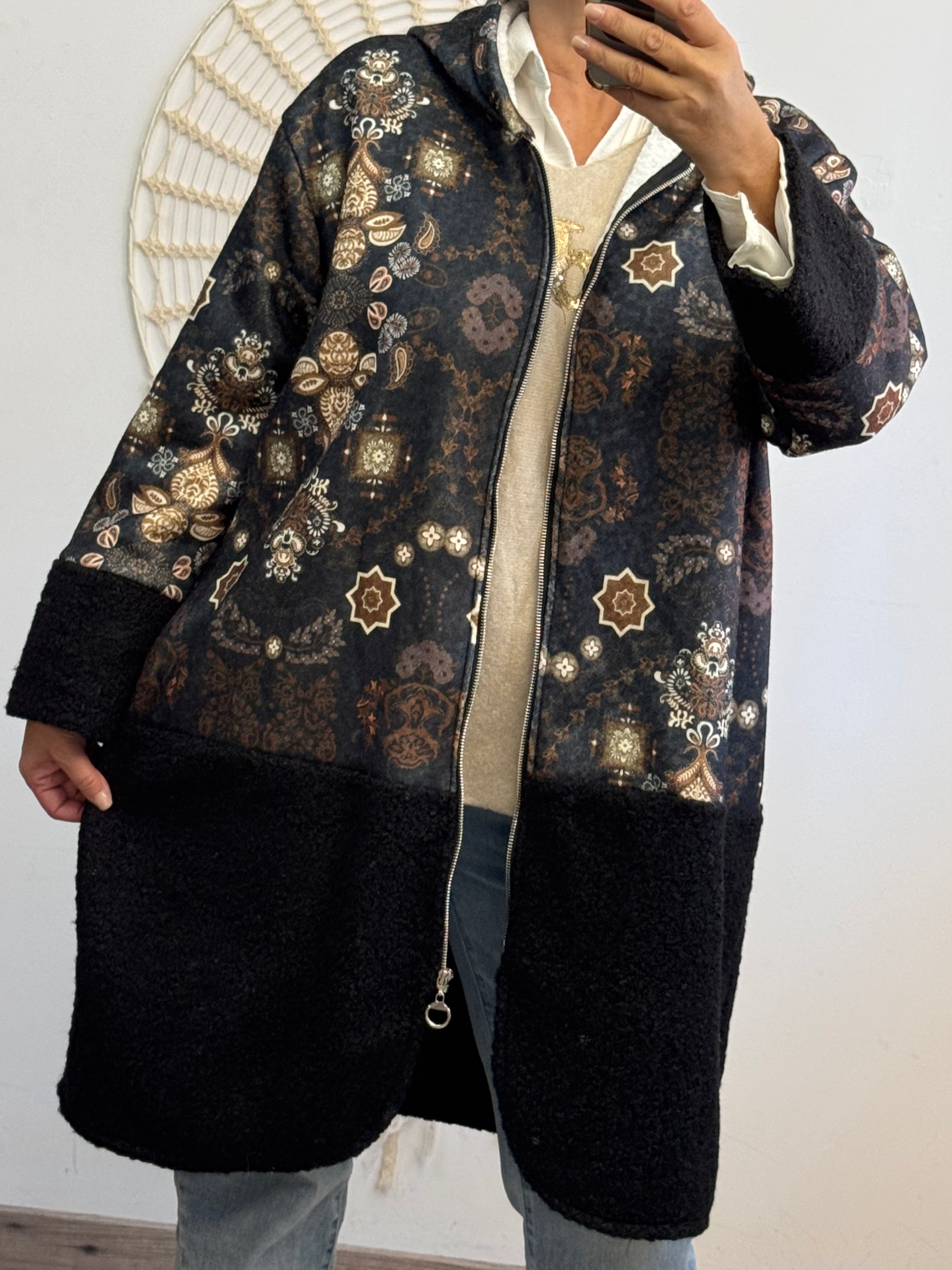 Manteau bi matière noir