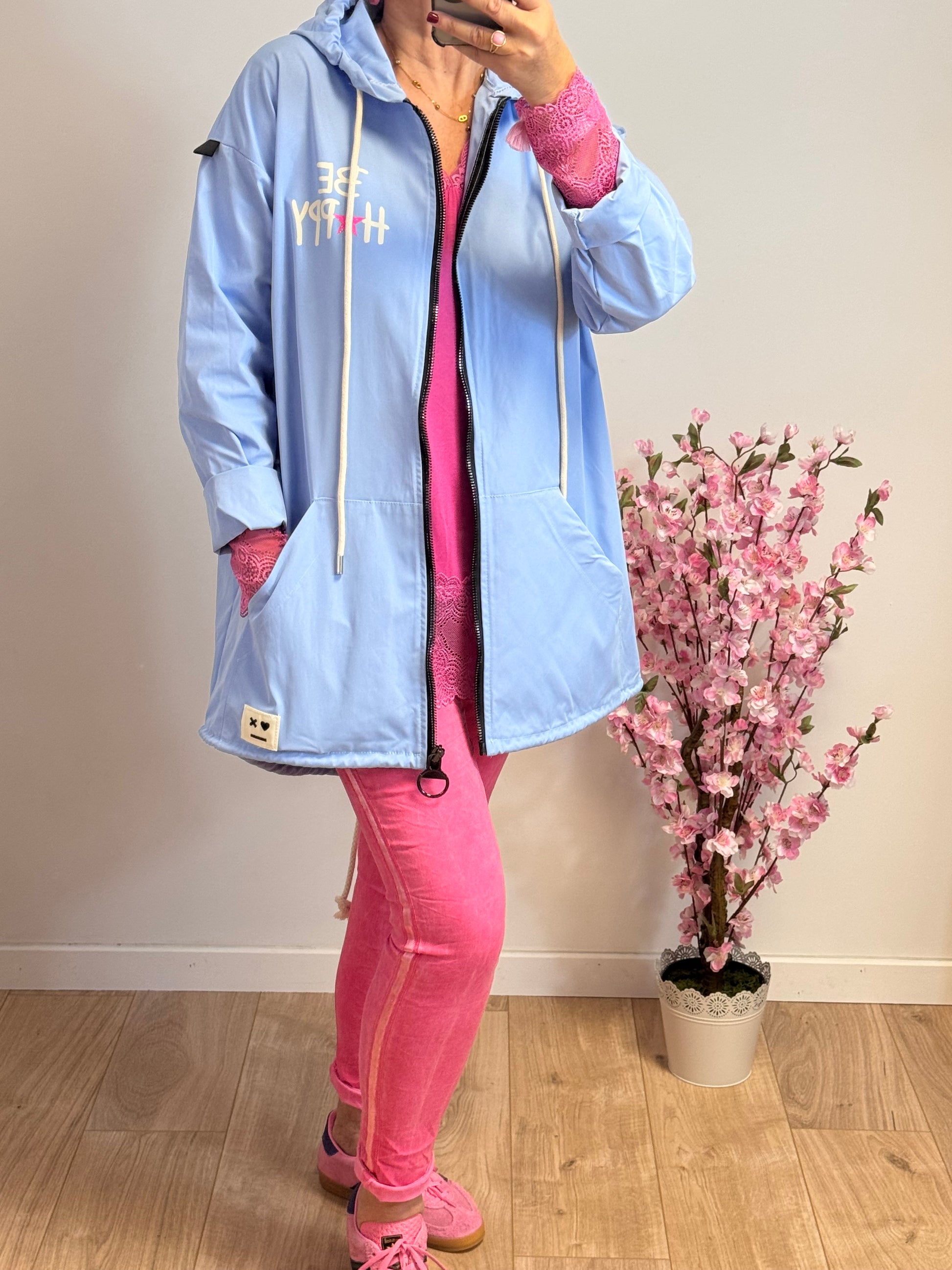 Veste coupe vent Be Happy bleu ciel