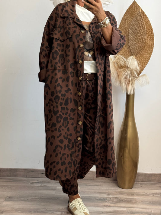 Veste longue Léo skulls marron