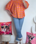 Chemise vichy orange et rose