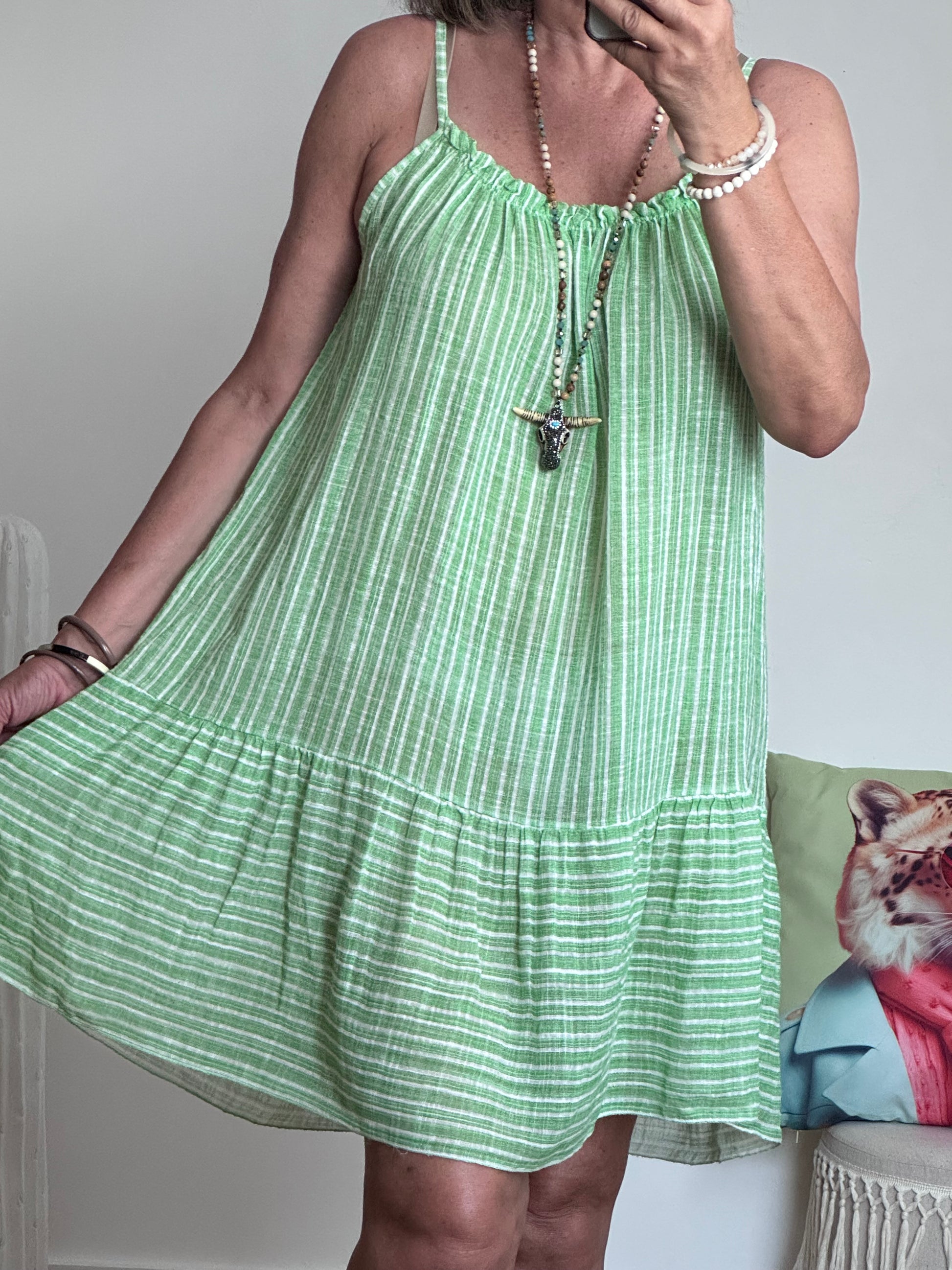 Robe d’été coton tissé verte