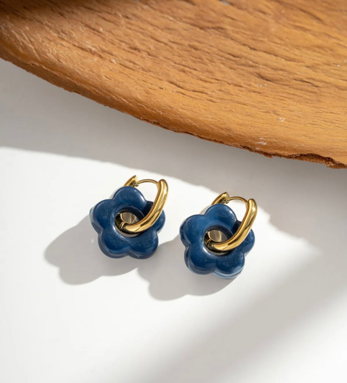 Boucles Acier inoxydable Fleurs Résine Bleu