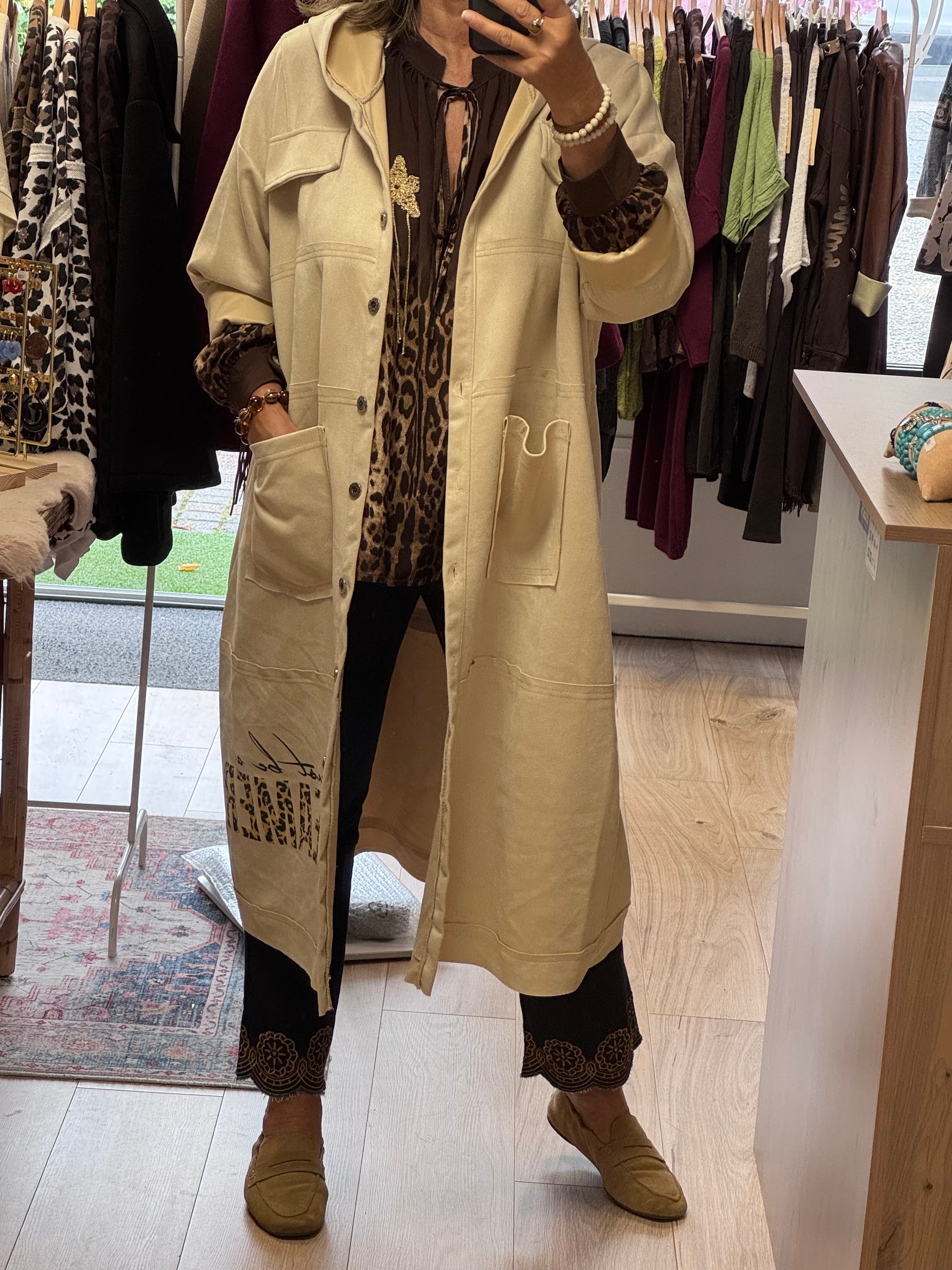 Veste longue suédine beige