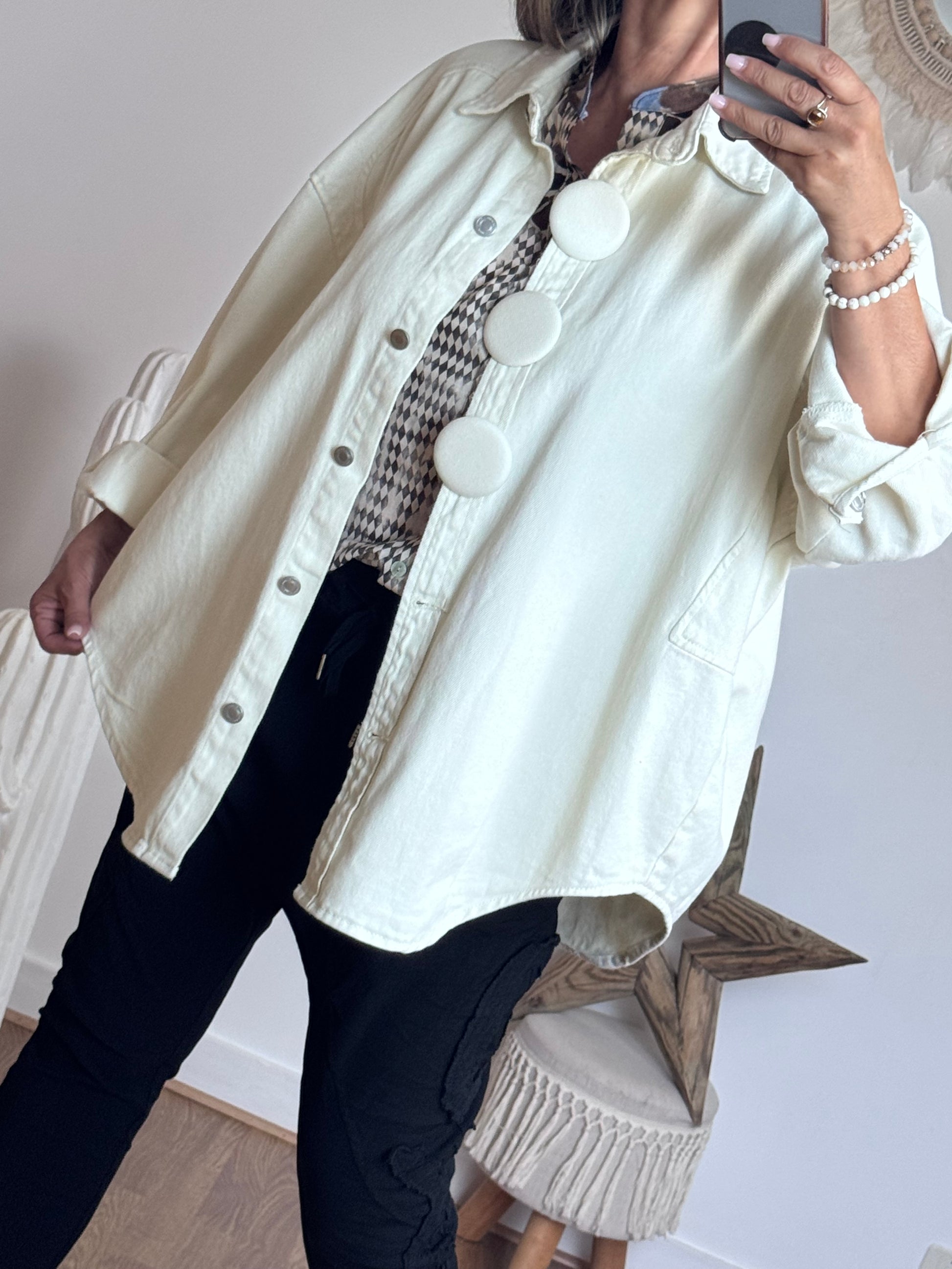 Veste jeans oversize crème