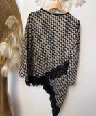 Pull asymétrique pieds de poule dentelle