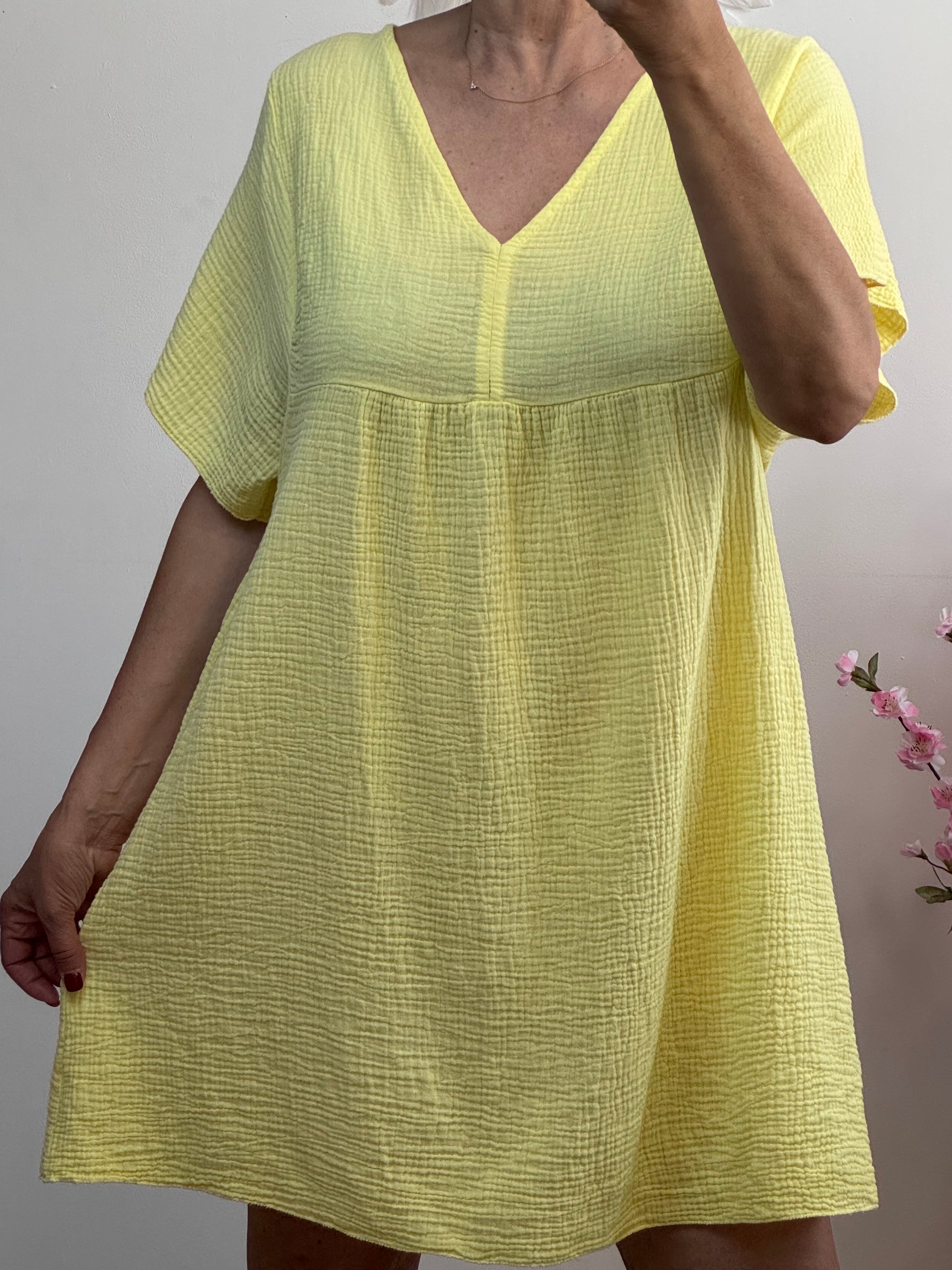 Robe gaz de coton jaune
