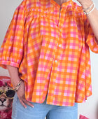 Chemise vichy orange et rose