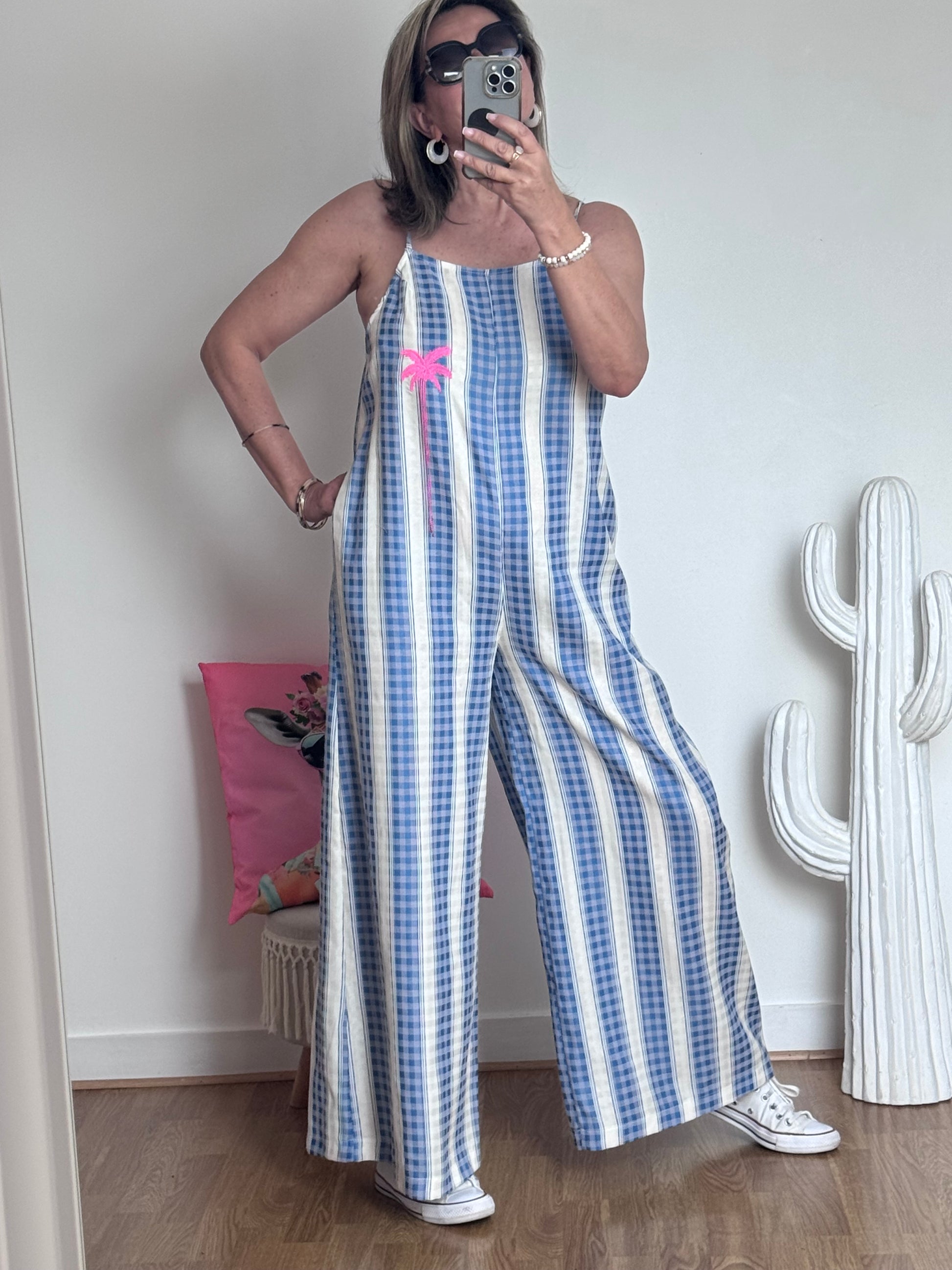 Salopette rayée bleue palmier