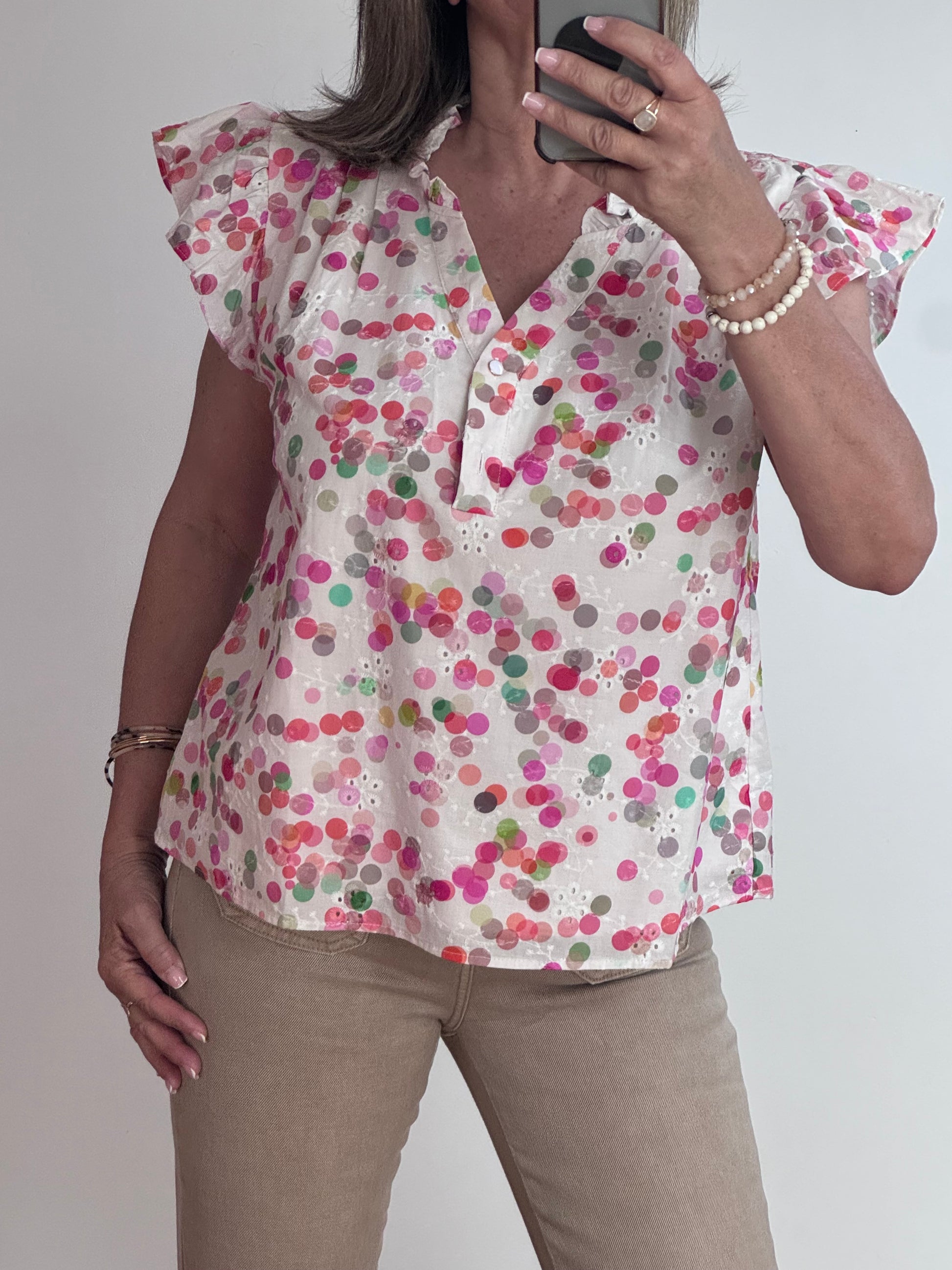 Blouse brodée bulles multicolores