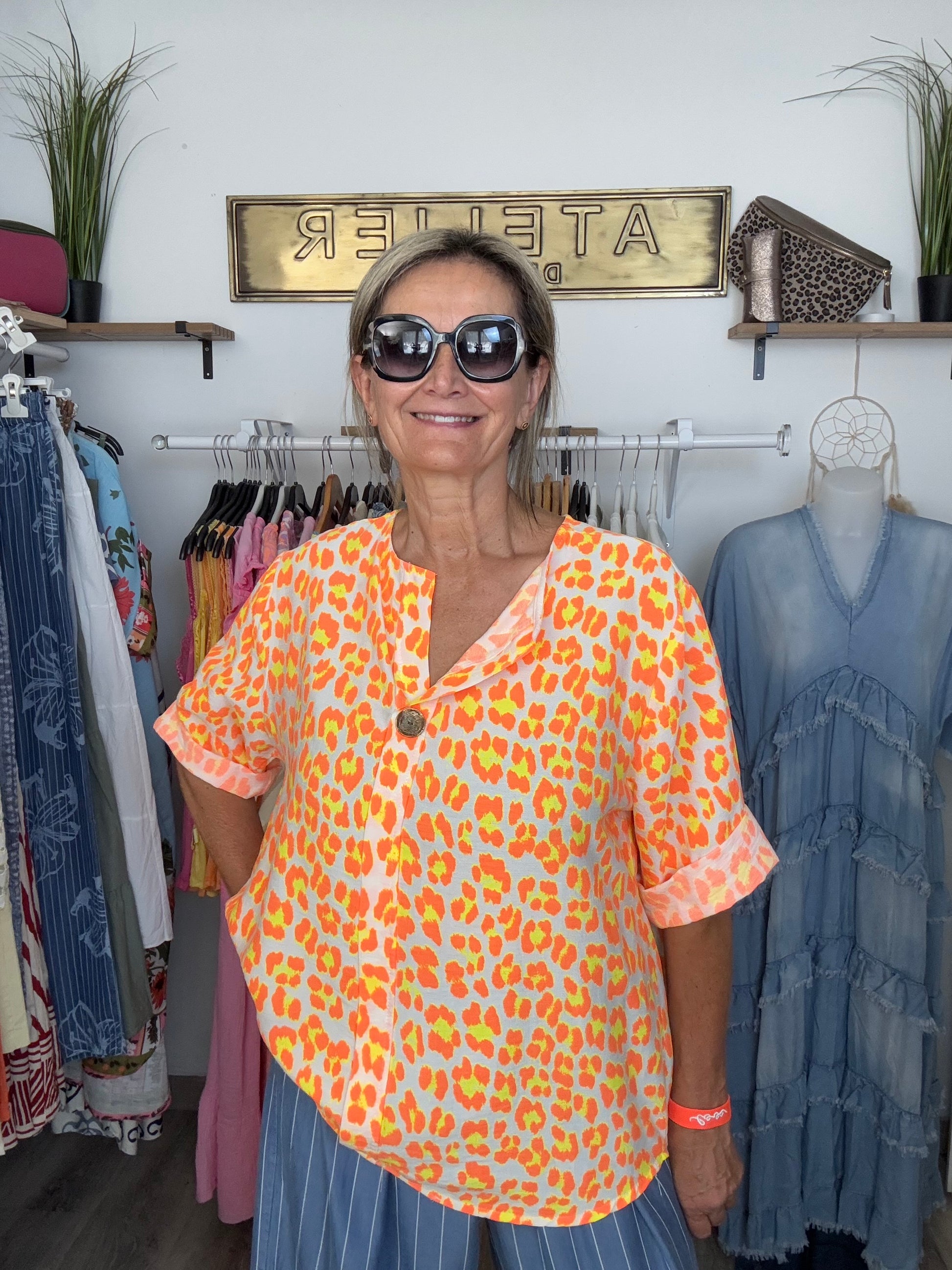 Blouse Léo orange et jaune jolie forme