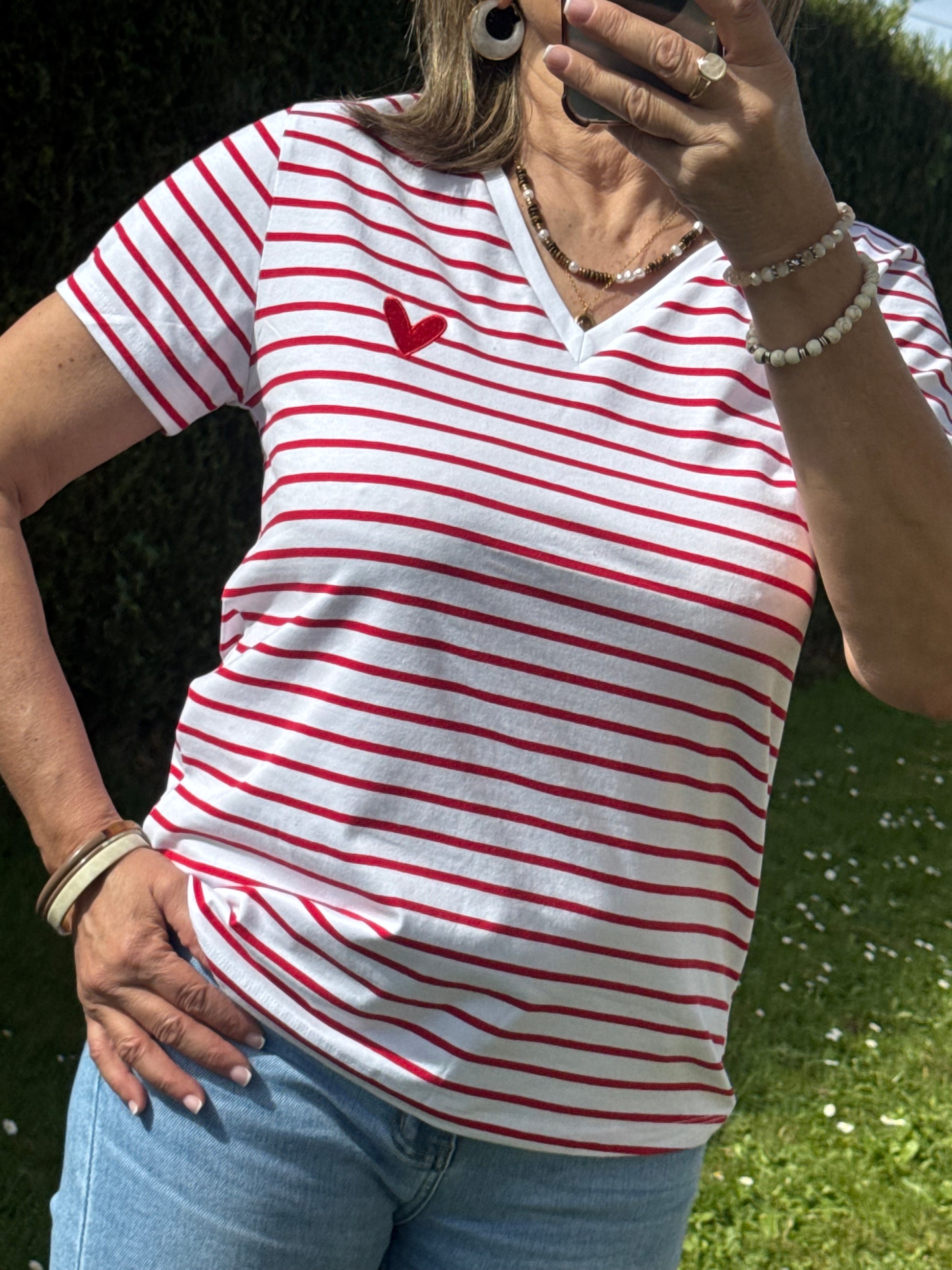 Teeshirt rayé rouge femme