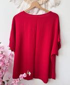 Blouse fleurs bijoux rouge vif TU 44/50