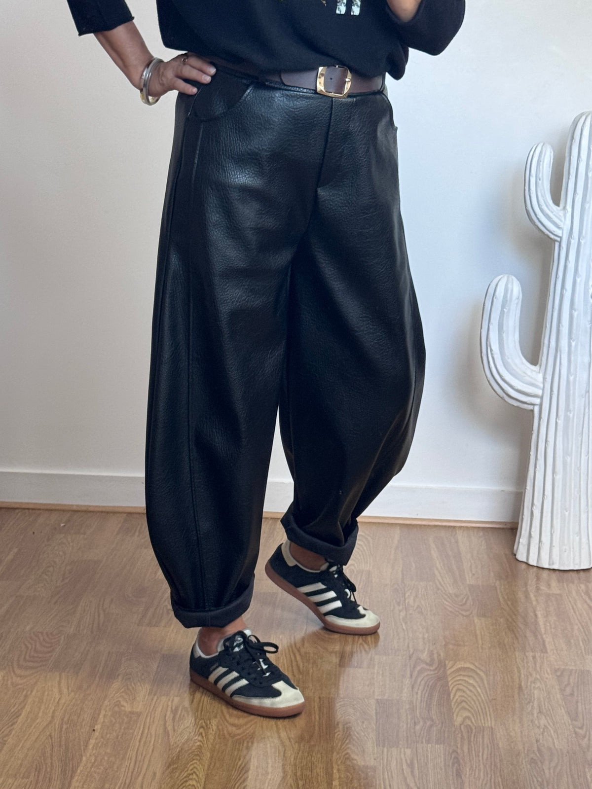Pantalon barrel similicuir noir TU 38/46