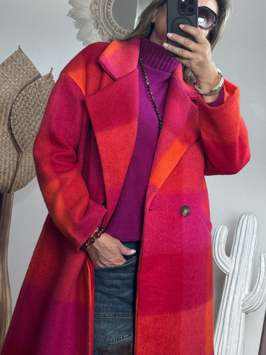 Manteau carreaux fuchsia