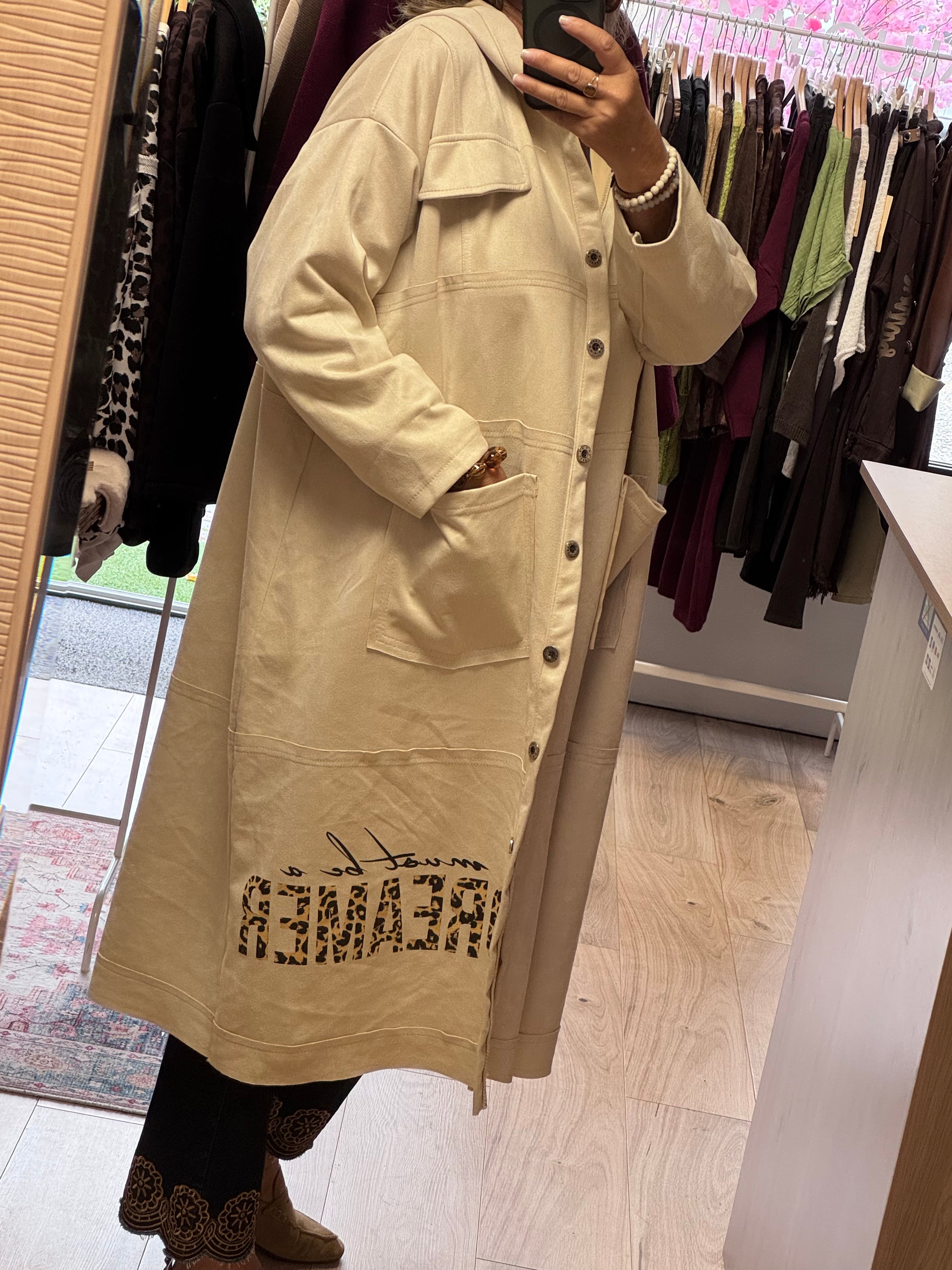 Veste longue suédine beige