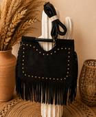 Sac bohème rivets franges noir